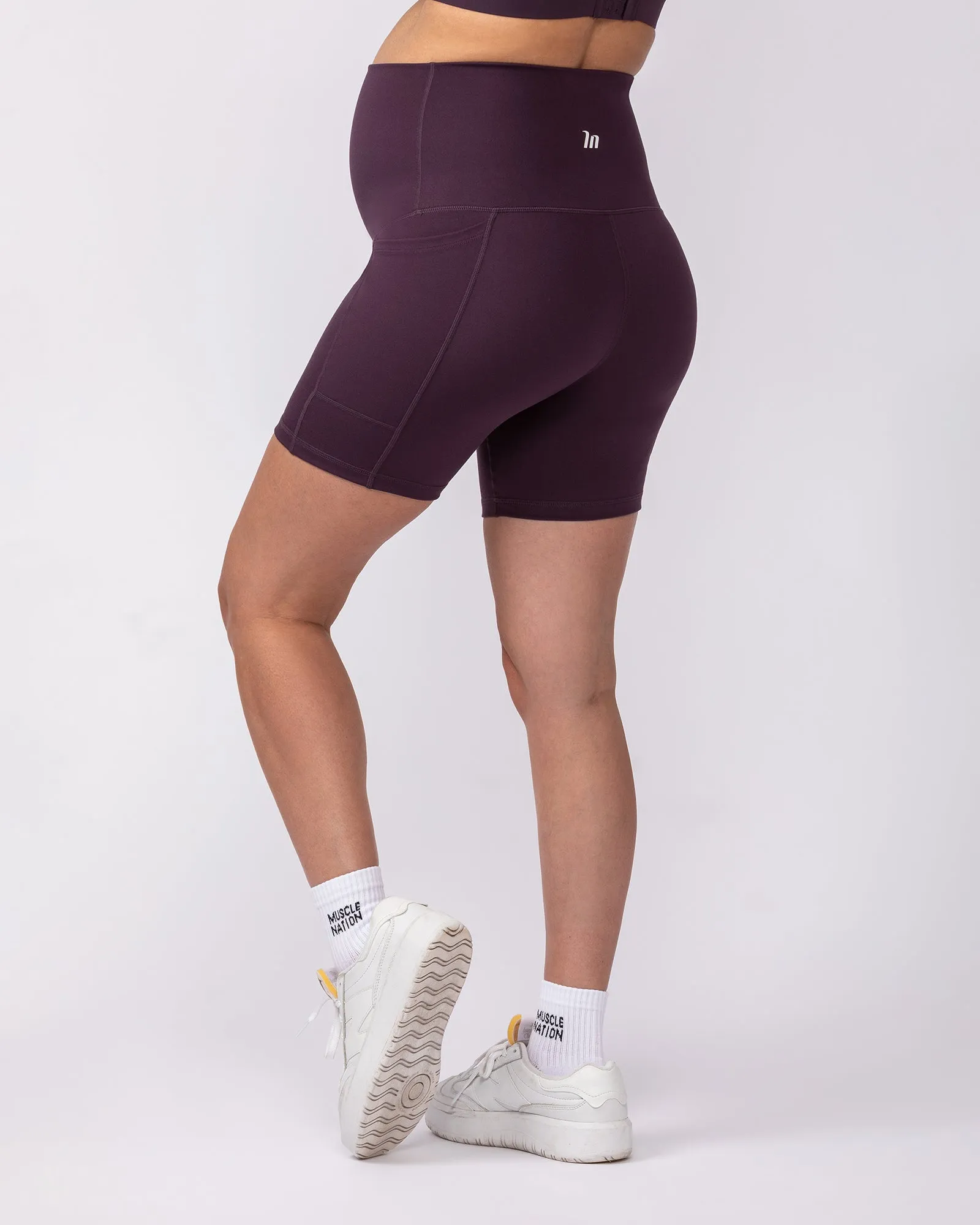 Maternity Everyday Pocket Bike Shorts - Midnight Plum sold by Muscle Nation product image thumbnail 4