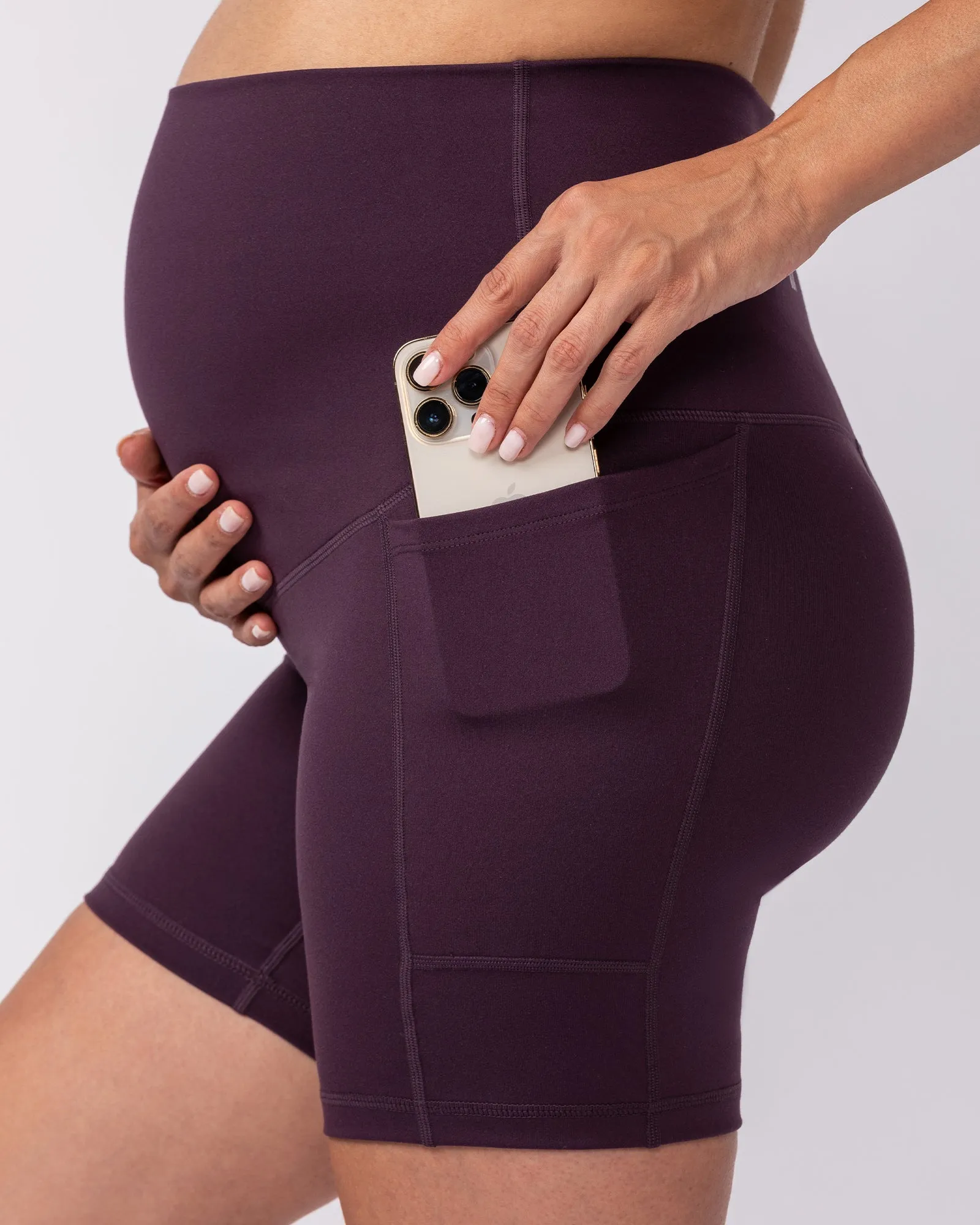 Maternity Everyday Pocket Bike Shorts - Midnight Plum sold by Muscle Nation