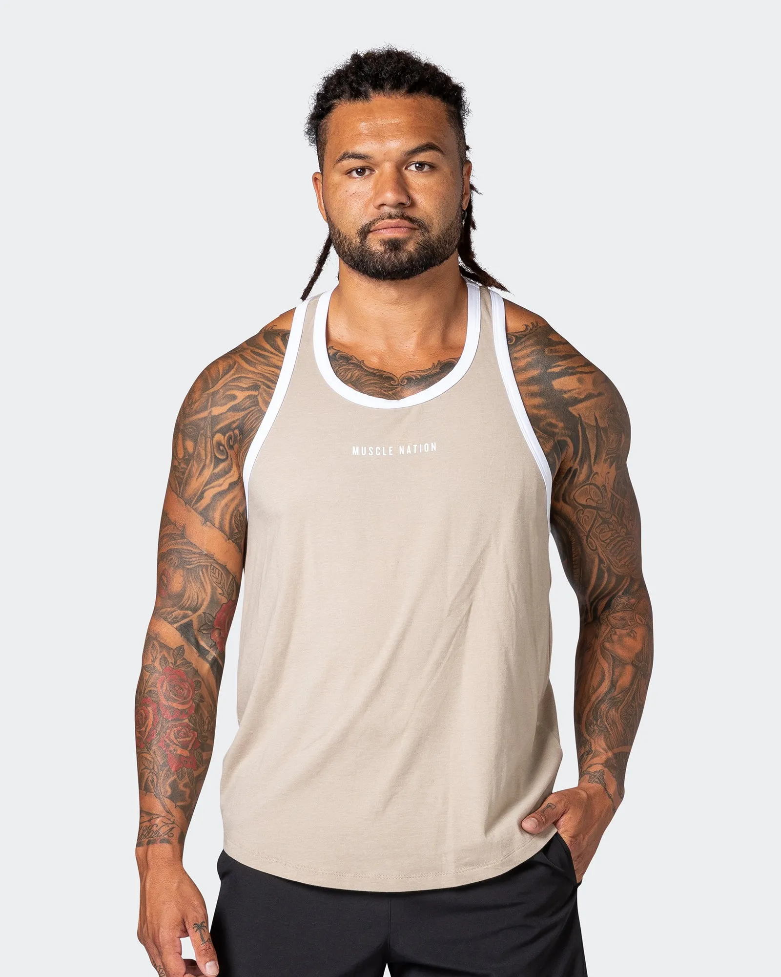 Striker Y Back Singlet - Bone Marl sold by Muscle Nation