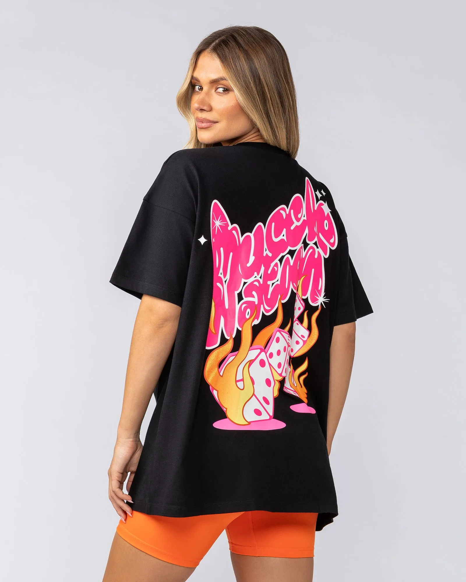 Flamin' Dice Oversized Tee - Black sold by Muscle Nation