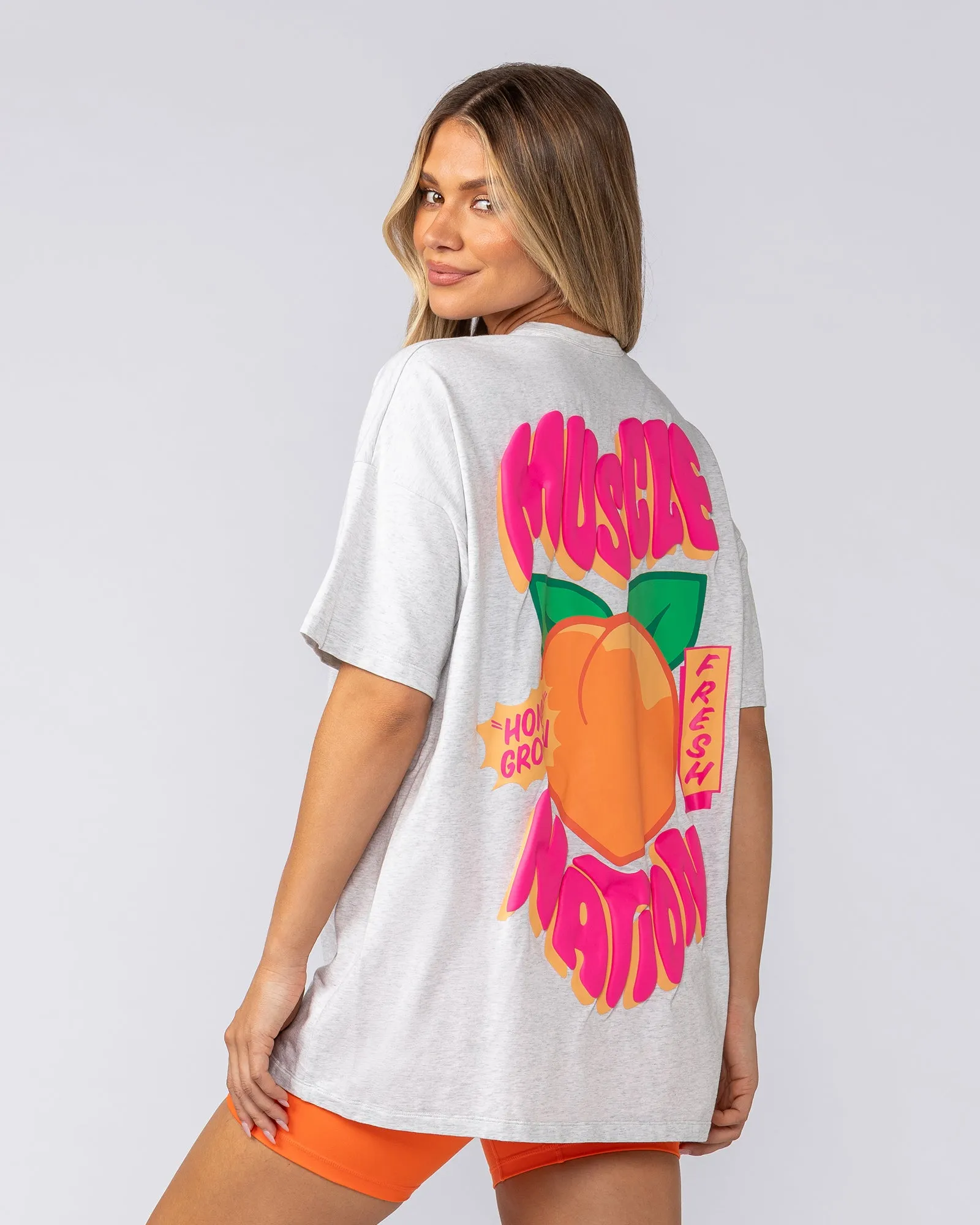Peachy Oversized Tee - Snow Grey Marl sold by Muscle Nation