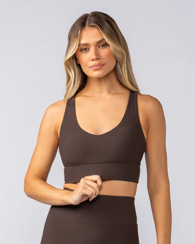 Lover Longline Rib Bra - Cocoa sold by Muscle Nation