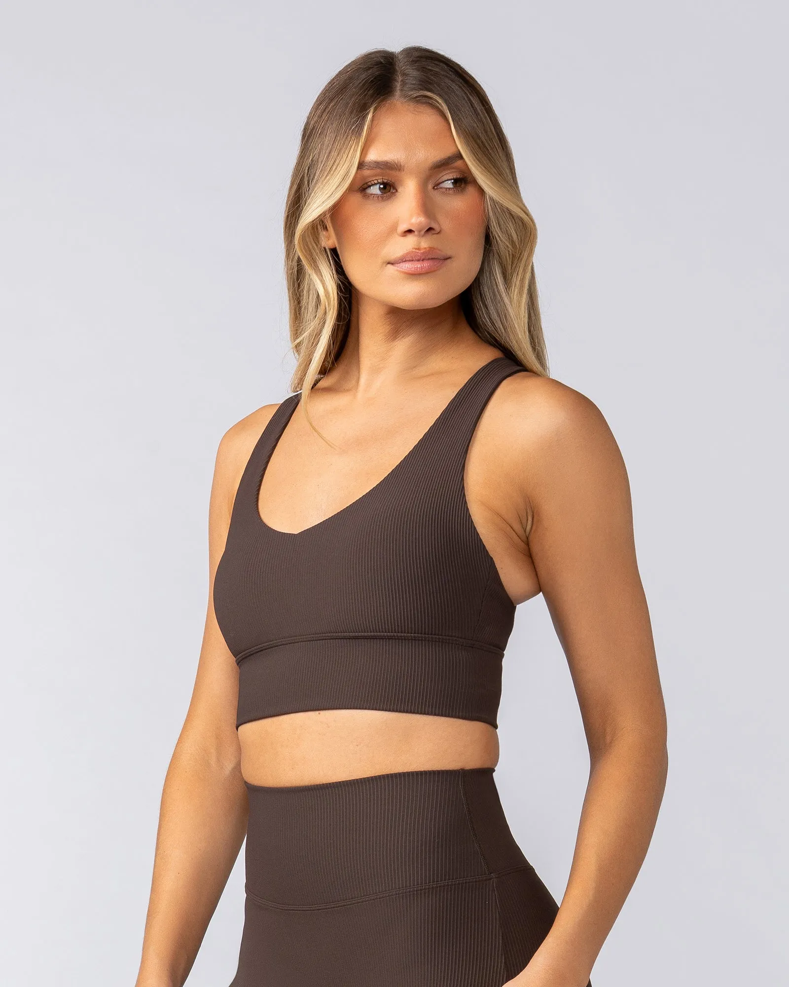 Lover Longline Rib Bra - Cocoa sold by Muscle Nation product image thumbnail 2