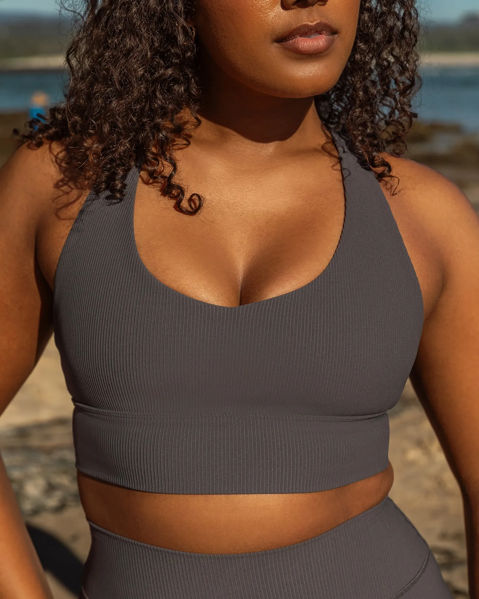 Lover Longline Rib Bra - Phantom sold by Muscle Nation