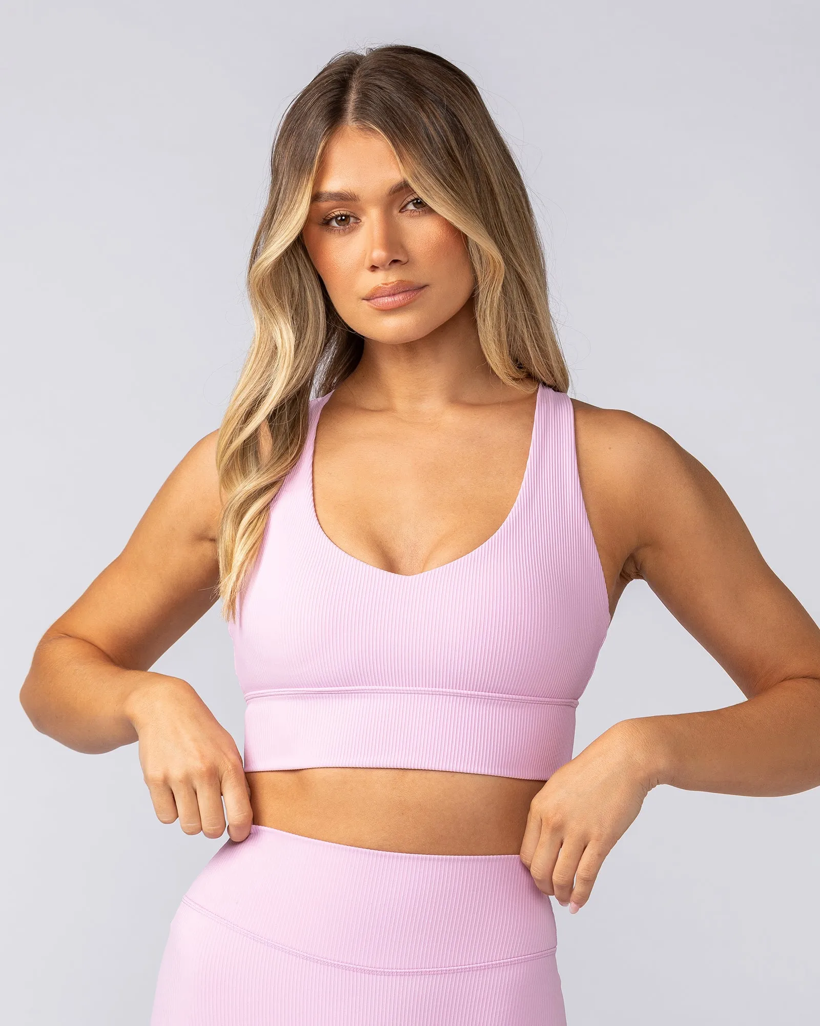 Lover Longline Rib Bra - Fairy Floss sold by Muscle Nation