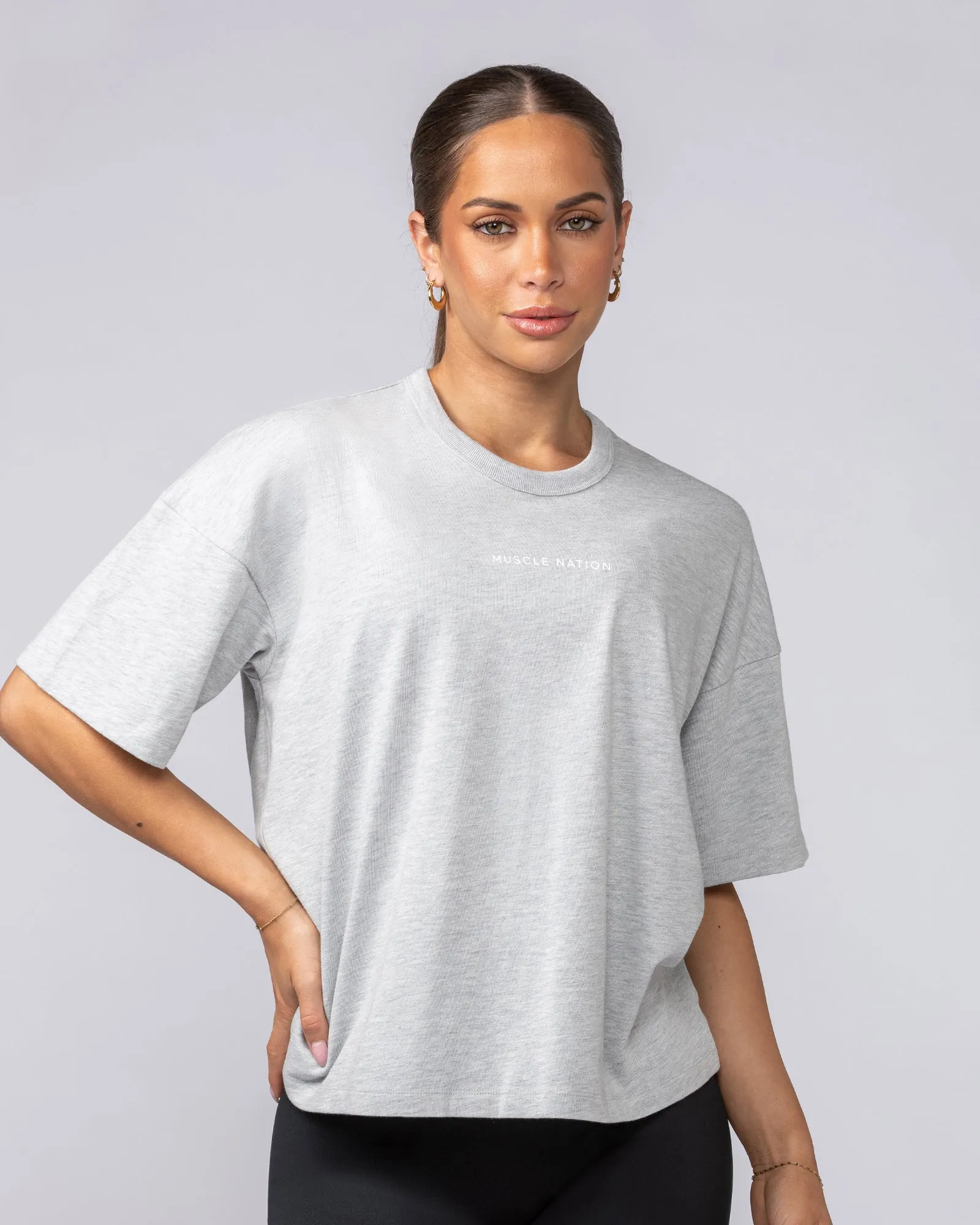Boxy Fit Tee - Ice Grey Marl sold by Muscle Nation