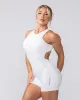 Rib Zip Up One Piece - White sold by Muscle Nation