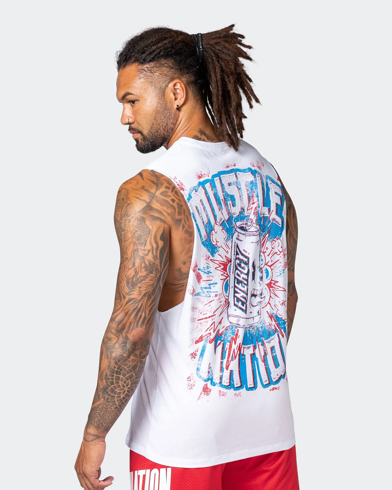 MN Energy Drop Arm Tank - White sold by Muscle Nation