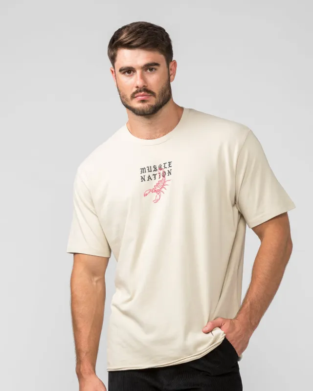 Mens Scorpion Oversized Heavy Vintage Tee - Washed Cream made by Muscle Nation