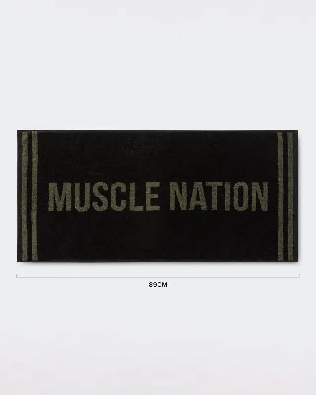 Sweat Towel - Black/Dark Khaki sold by Muscle Nation