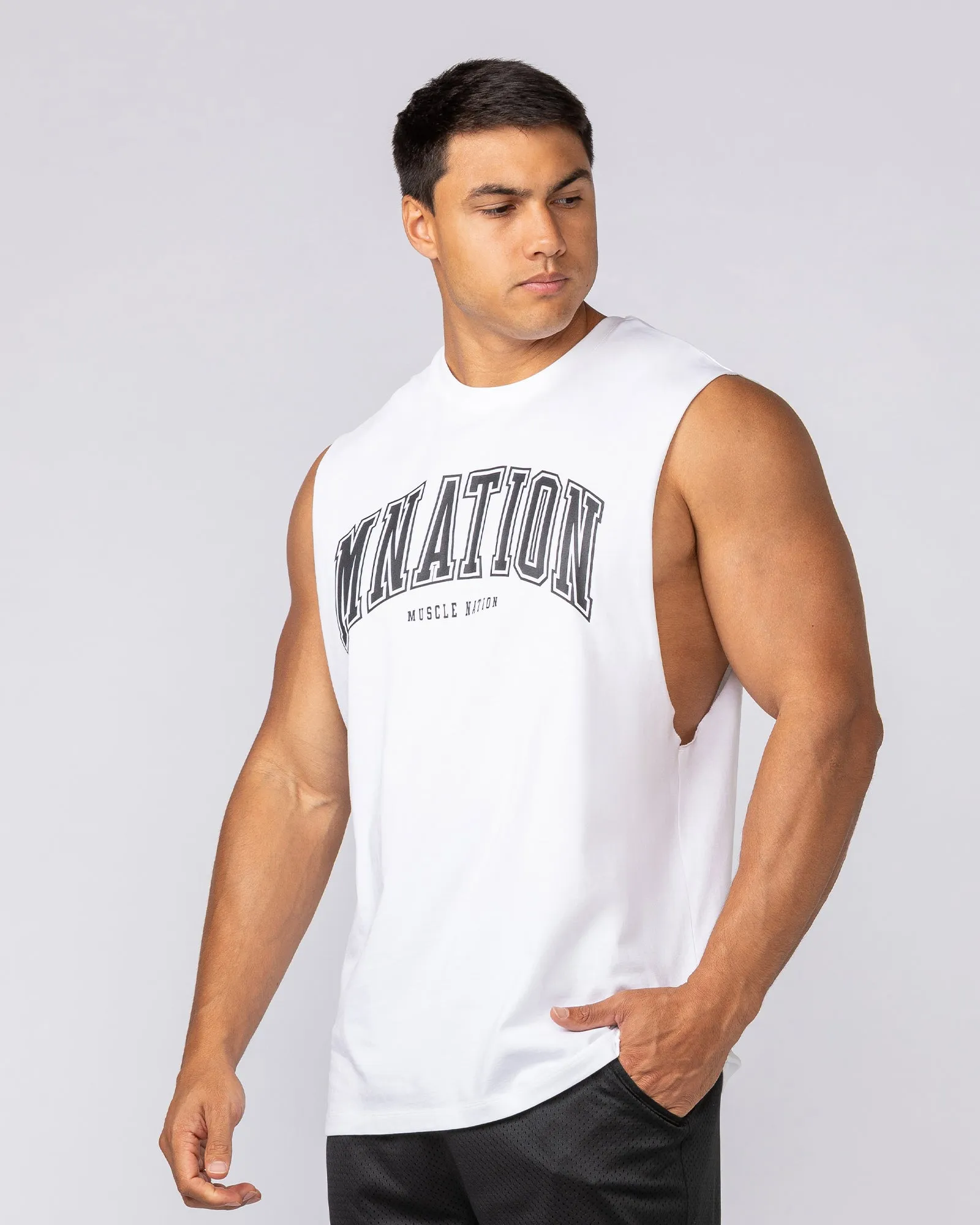Varsity Training Drop Arm Tank - White sold by Muscle Nation product image thumbnail 2
