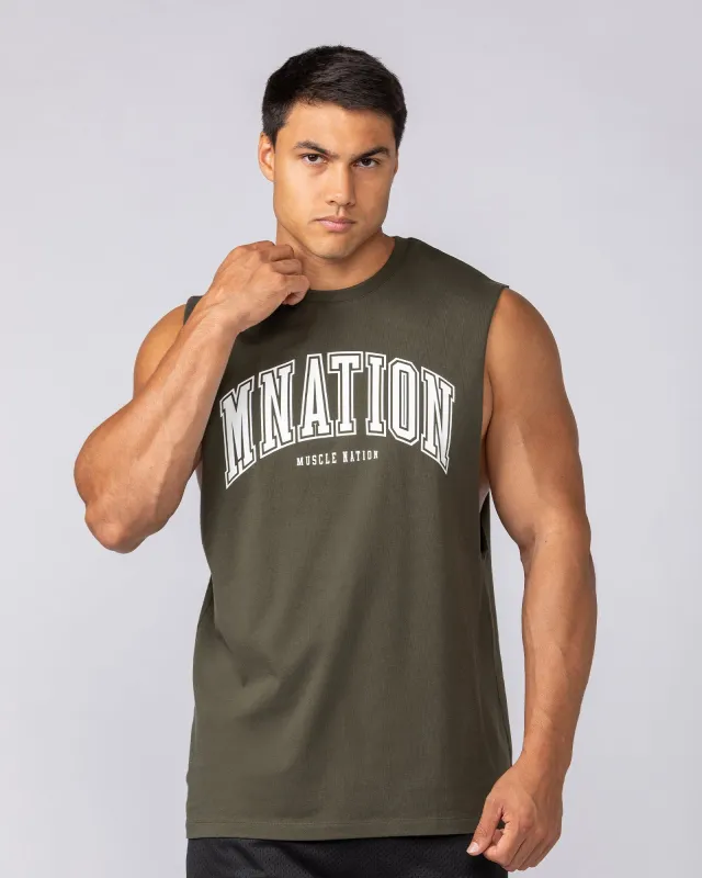 Varsity Training Drop Arm Tank - Dark Khaki sold by Muscle Nation