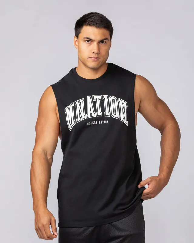 Varsity Training Drop Arm Tank - Black sold by Muscle Nation