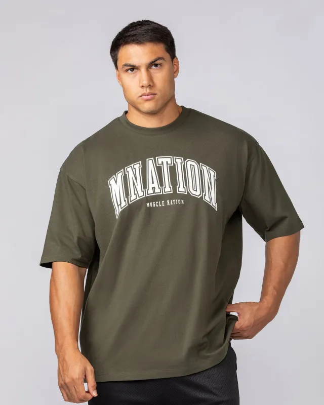 Varsity Training Oversized Tee - Dark Khaki sold by Muscle Nation