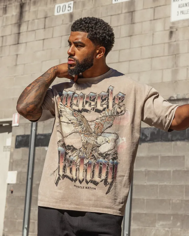 Take Flight Vintage Oversized Tee - Washed Beige made by Muscle Nation