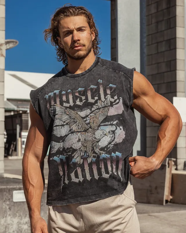 Take Flight Vintage Boxy Muscle Tank - Washed Black sold by Muscle Nation