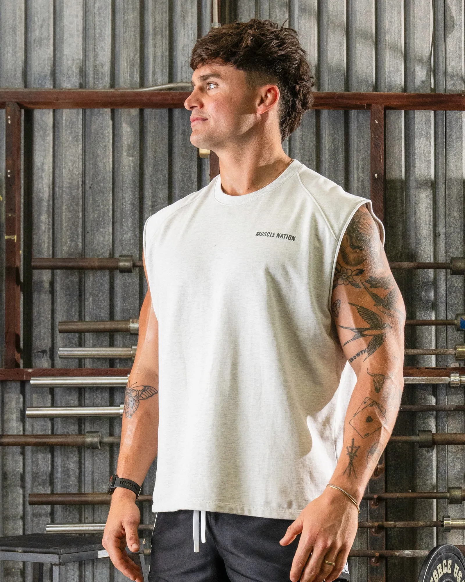 Essential Boxy Muscle Tank - Snow Grey Marl sold by Muscle Nation