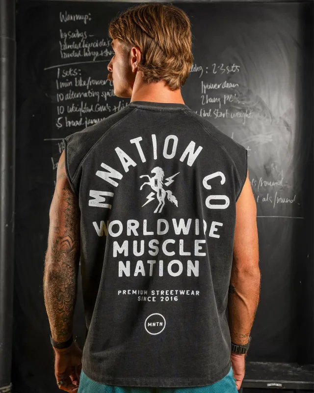 MNation Co Vintage Boxy Muscle Tank - Washed Black made by Muscle Nation