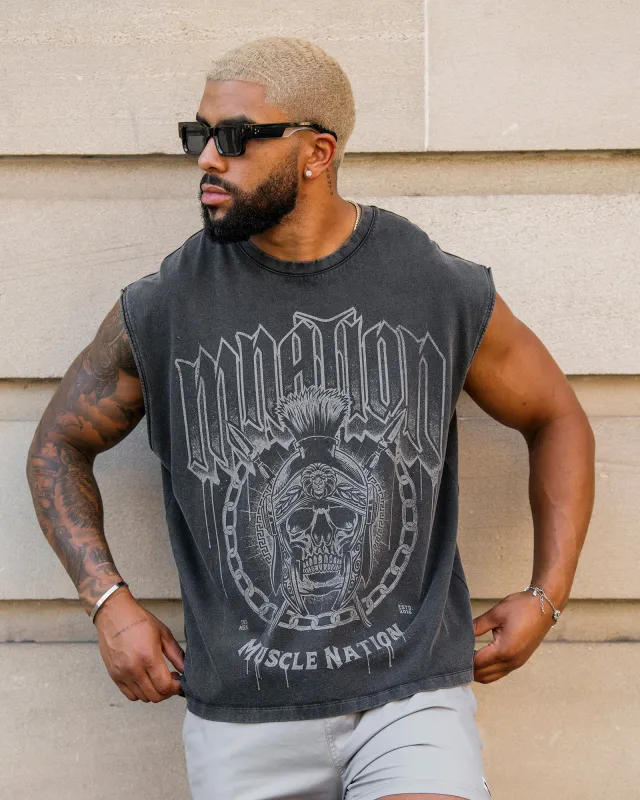 Spartan Vintage Boxy Muscle Tank - Washed Black sold by Muscle Nation