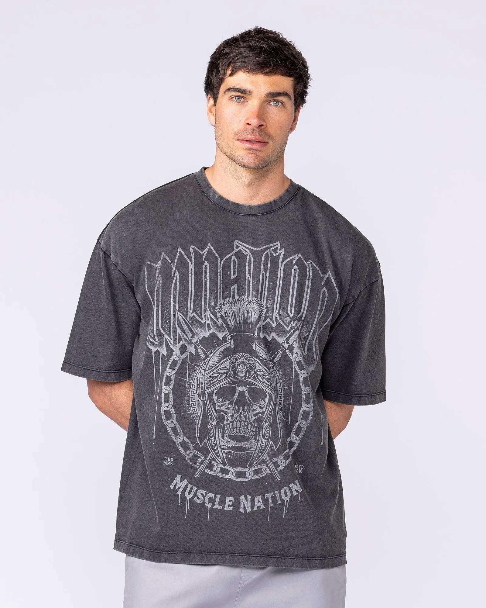 Spartan Oversized Vintage Tee - Washed Black sold by Muscle Nation