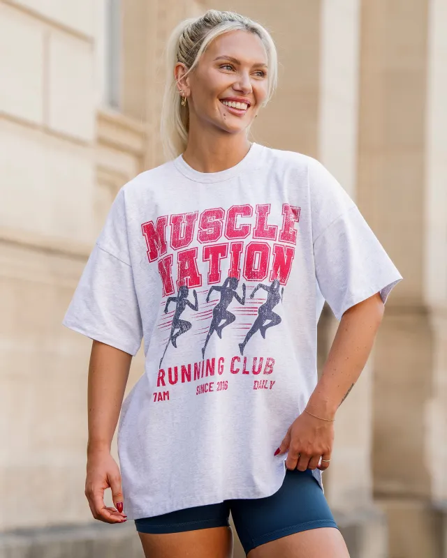 Womens Running Club Oversized Tee - Snow Grey Marl sold by Muscle Nation