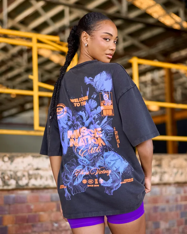 Womens Neon Iris Oversized Vintage Tee - Washed Black sold by Muscle Nation