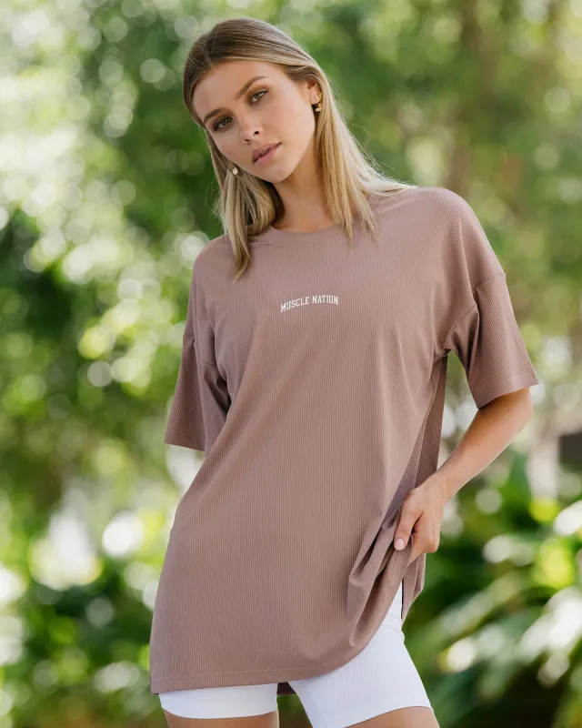 Relaxed Rib Training Tee - Mocha Berry sold by Muscle Nation