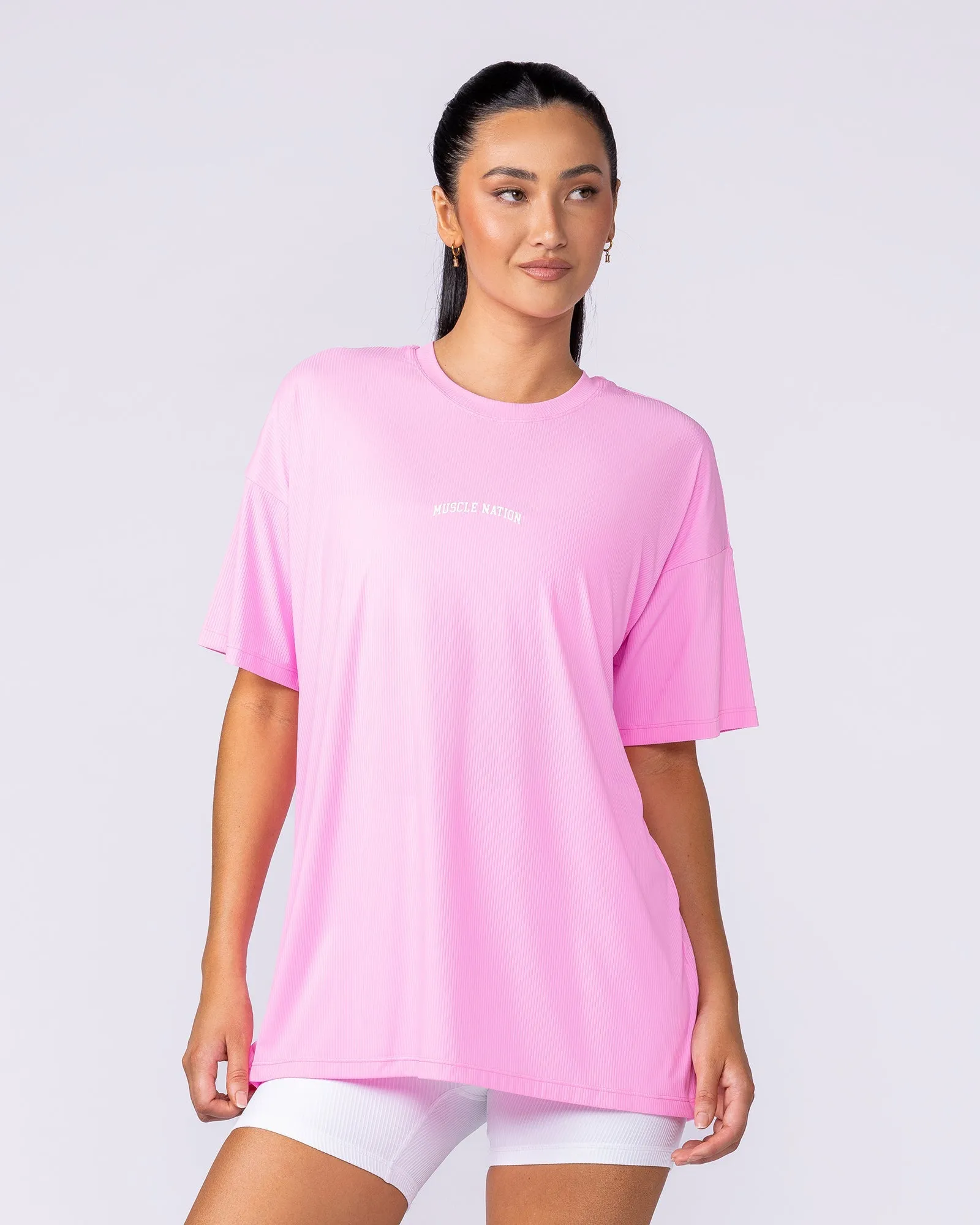 Relaxed Rib Training Tee - Sugar Pink sold by Muscle Nation
