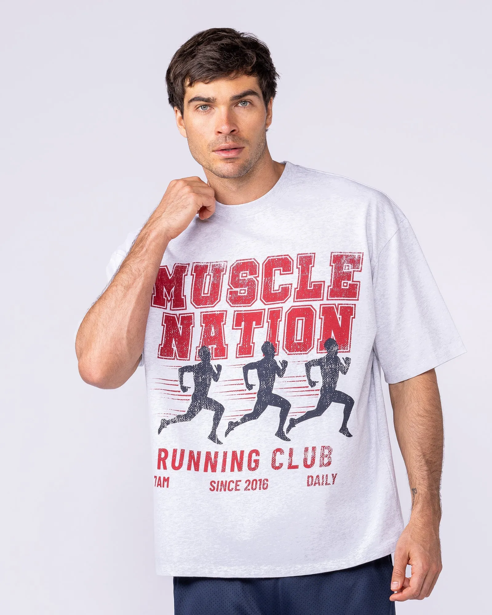Mens Running Club Oversized Tee - Snow Grey Marl sold by Muscle Nation