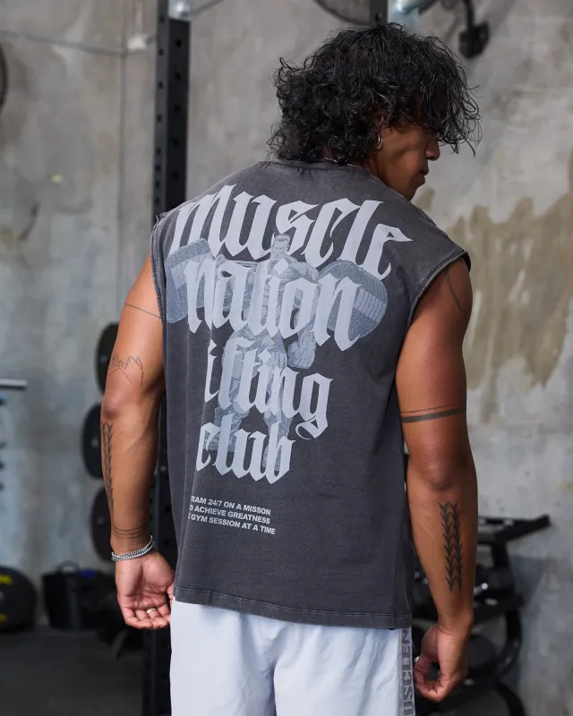 Lifting Club Vintage Boxy Muscle Tank - Washed Black made by Muscle Nation