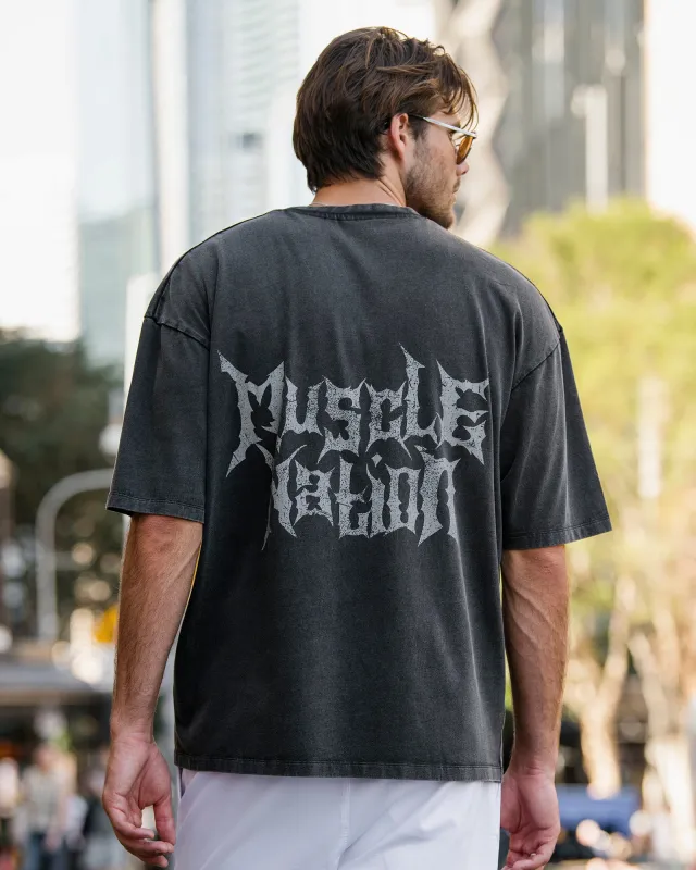 MN Metal Oversized Vintage Tee - Washed Black sold by Muscle Nation