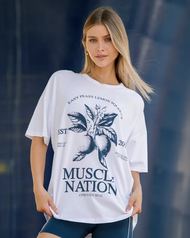 Lemon Squeezy Oversized Tee - White made by Muscle Nation