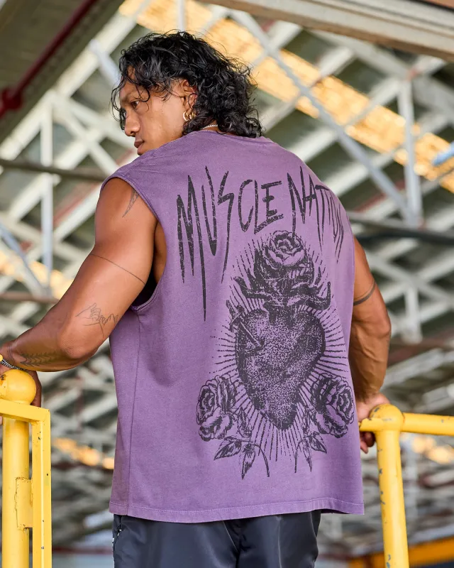 Heartless Vintage Boxy Muscle Tank - Washed Dark Purple sold by Muscle Nation