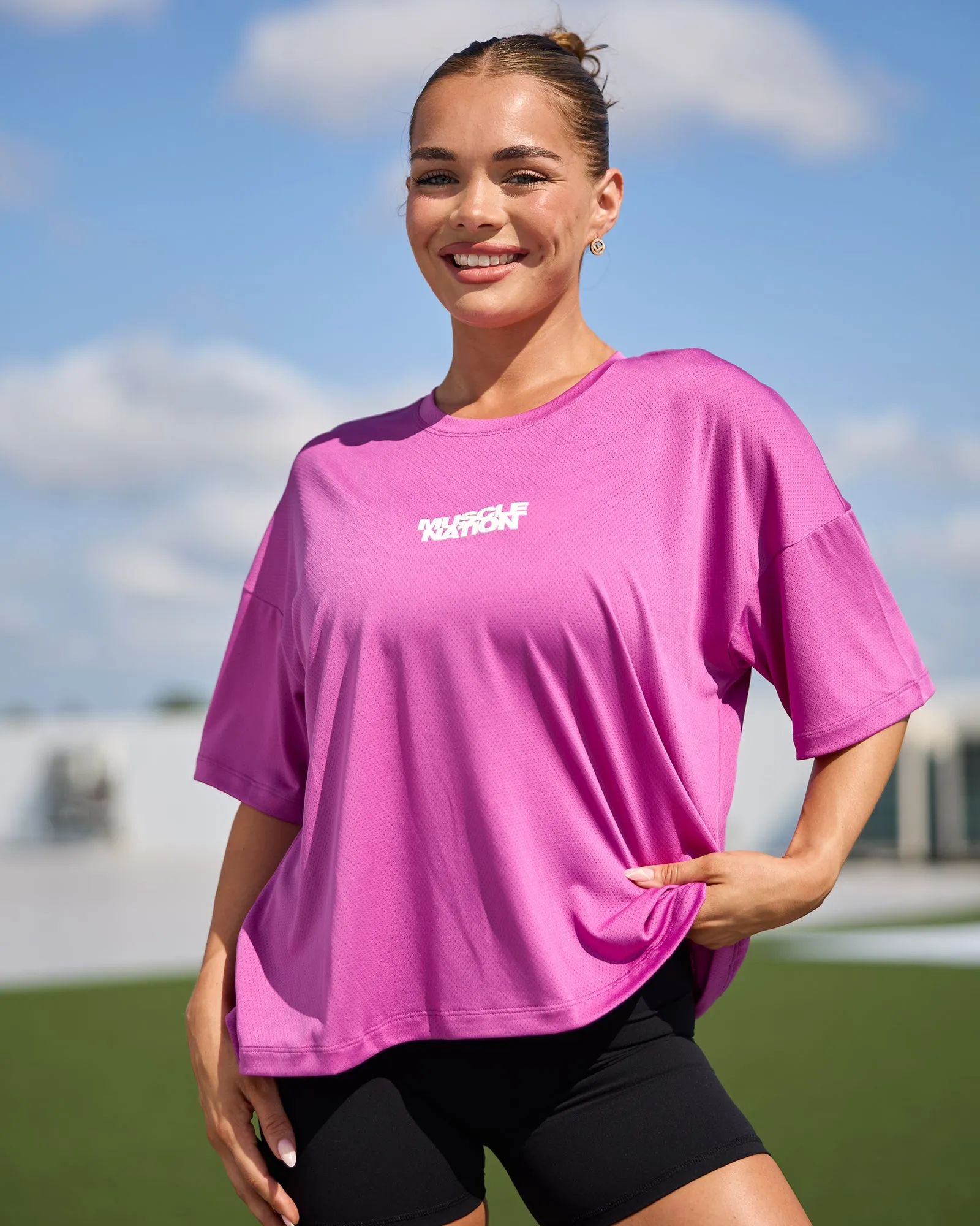 Boxy Training Tee - Radiant Orchid sold by Muscle Nation