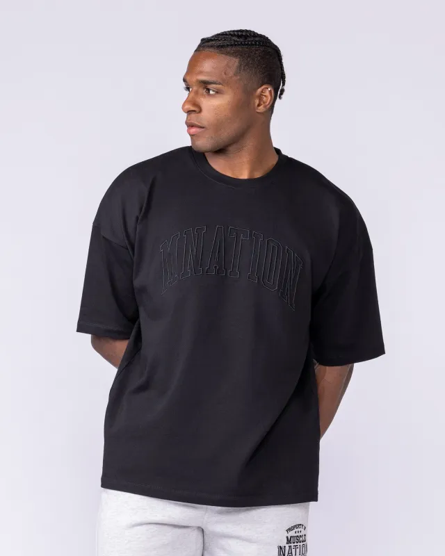 Varsity Oversized Boxy Tee - Black sold by Muscle Nation