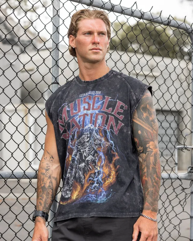 Full Throttle Vintage Boxy Muscle Tank - Washed Black made by Muscle Nation