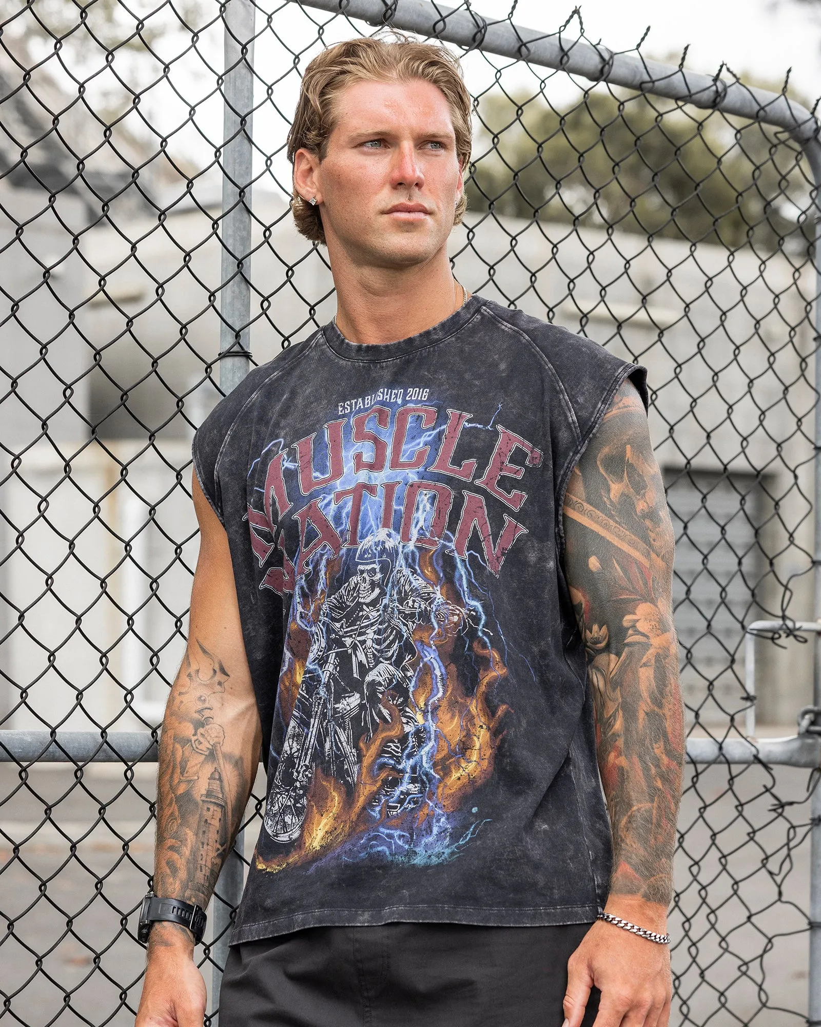 Full Throttle Vintage Boxy Muscle Tank - Washed Black sold by Muscle Nation