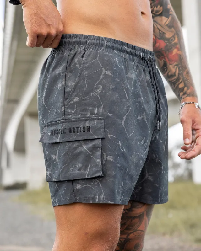 Daily Cargo 5" Shorts - Washed Tree Camo Monochrome sold by Muscle Nation