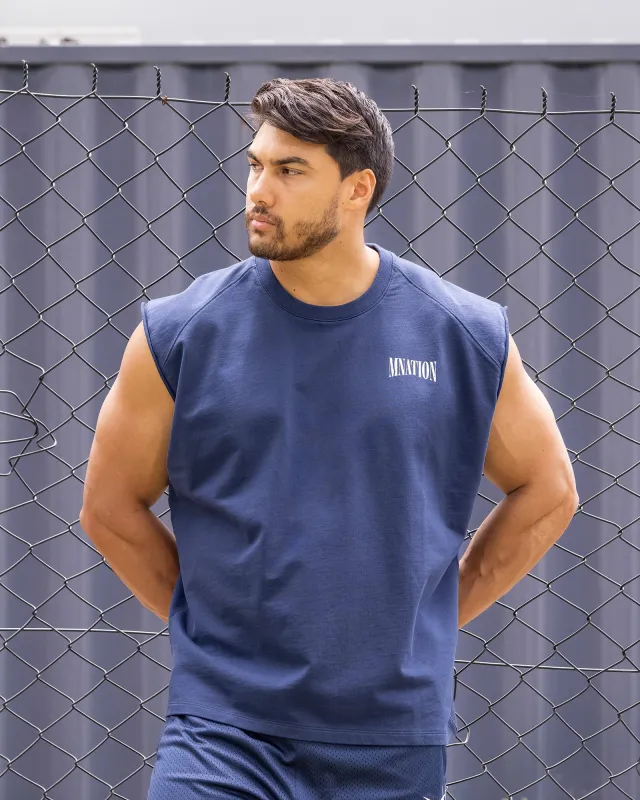 Off Duty Boxy Muscle Tank - Navy sold by Muscle Nation