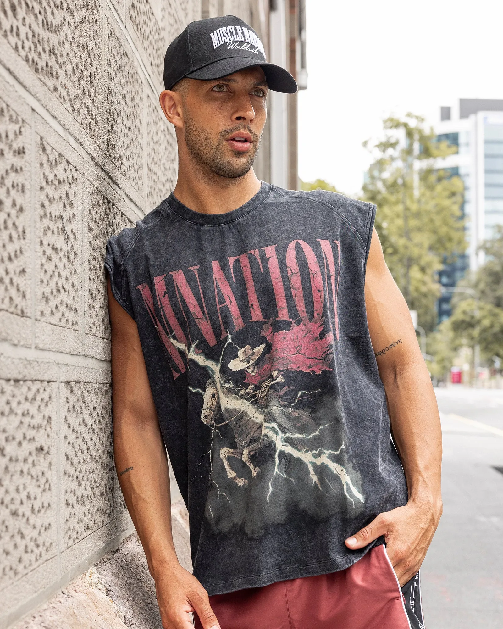 Night Rider Vintage Boxy Muscle Tank - Washed Black sold by Muscle Nation