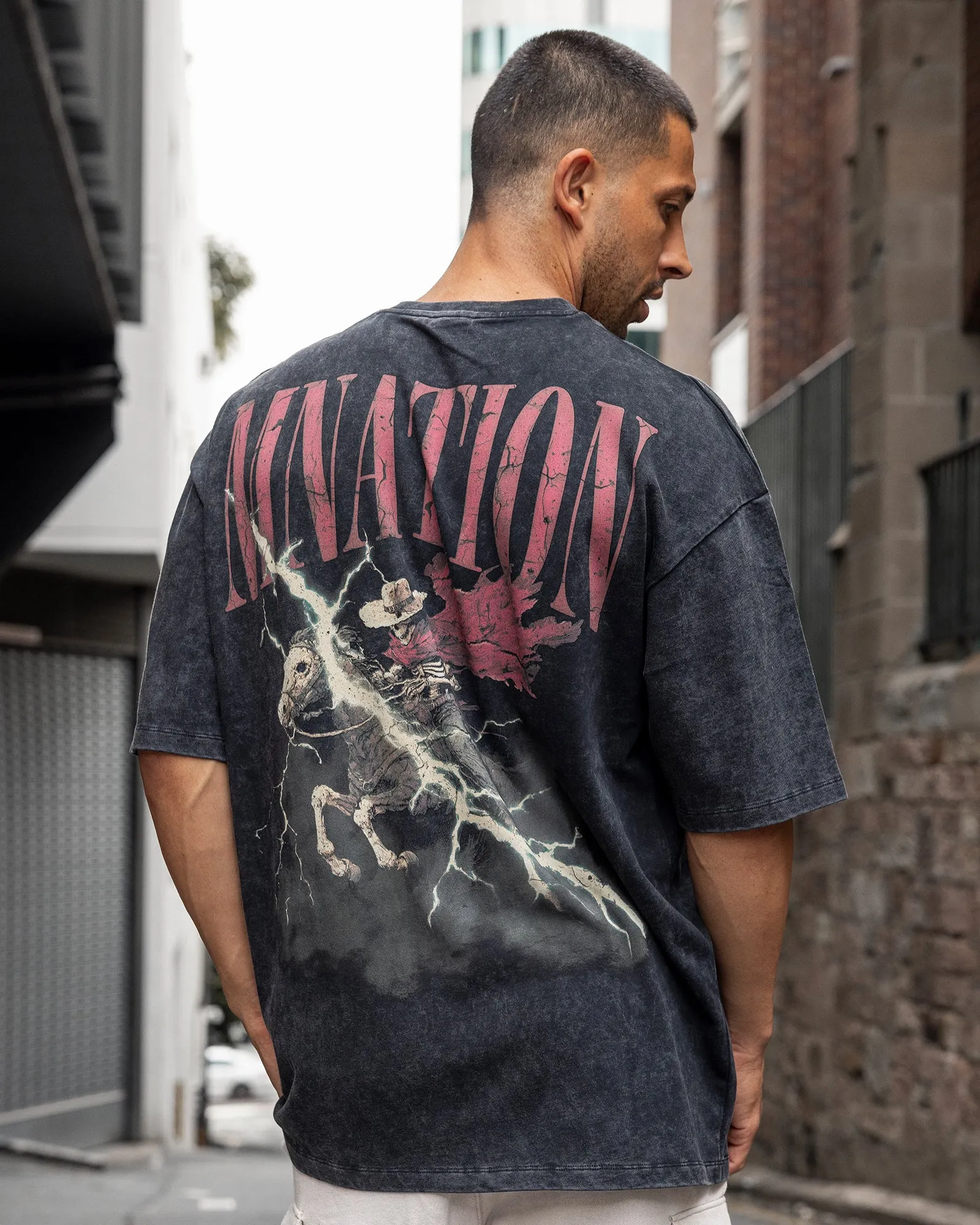 Night Rider Vintage Oversized Tee - Washed Black sold by Muscle Nation