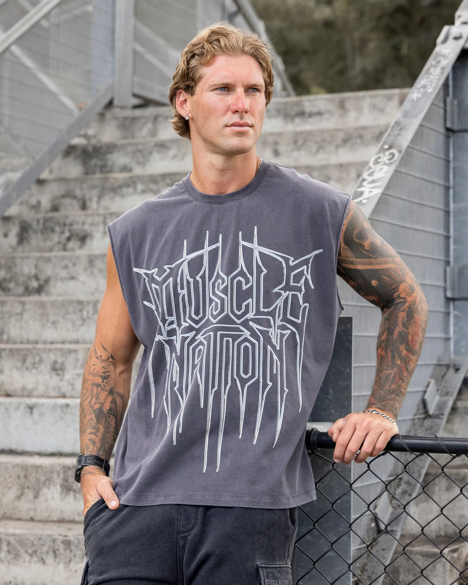 Metalcore Vintage Boxy Muscle Tank - Washed Dark Tornado sold by Muscle Nation