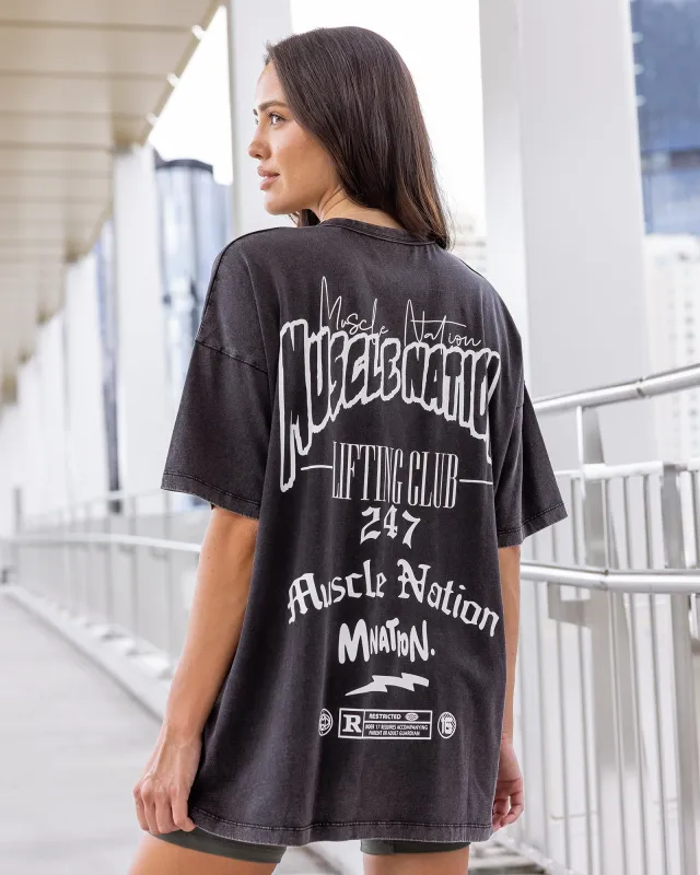 Rated R Oversized Vintage Tee - Washed Black / White sold by Muscle Nation