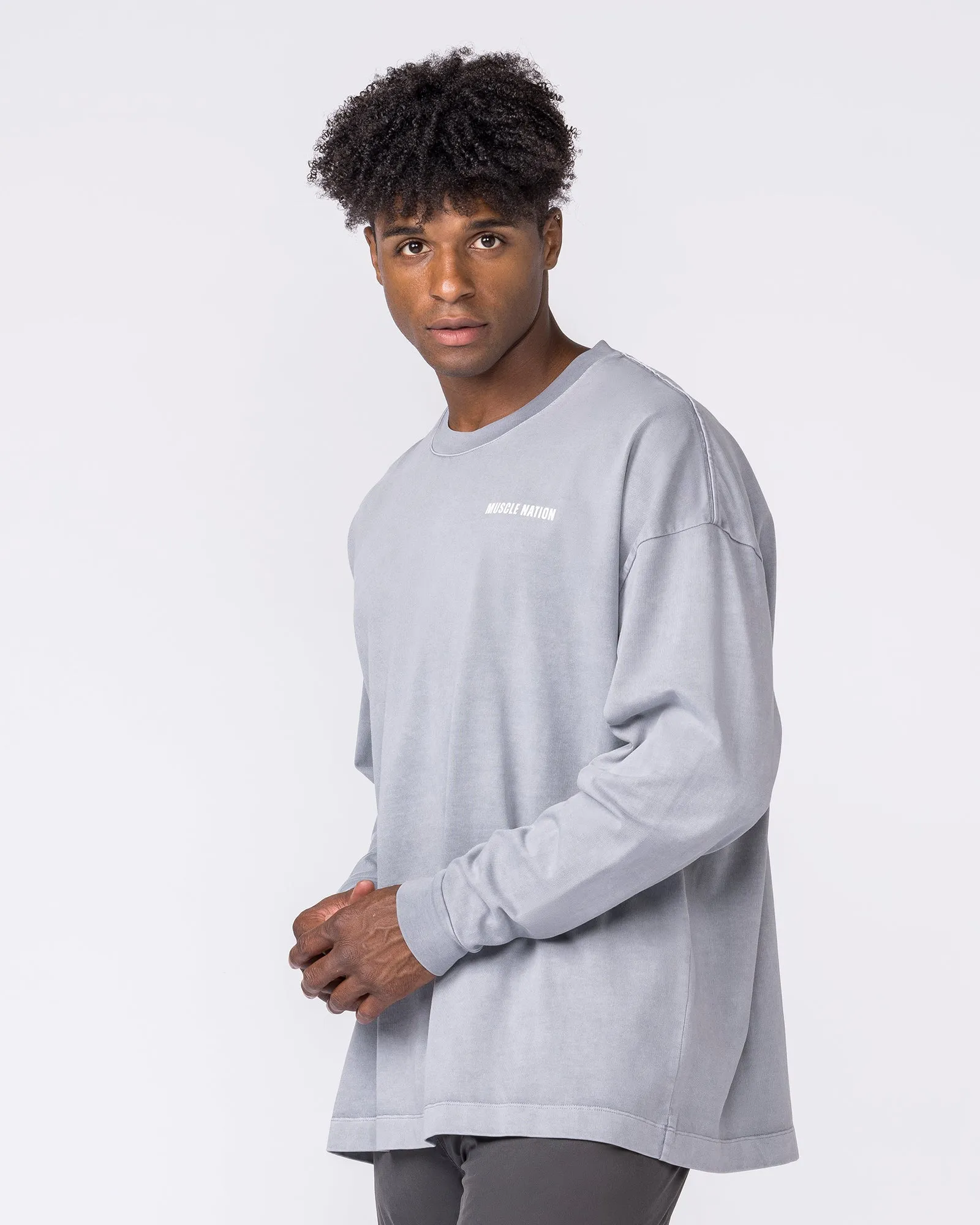 Essential Oversized Long Sleeve Tee - Washed Cement sold by Muscle Nation product image thumbnail 3