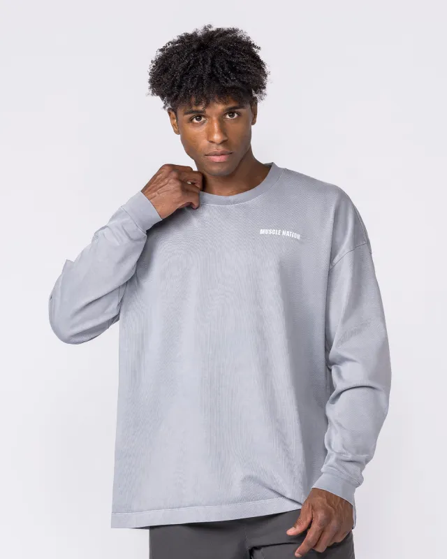 Essential Oversized Long Sleeve Vintage Tee - Washed Cement made by Muscle Nation