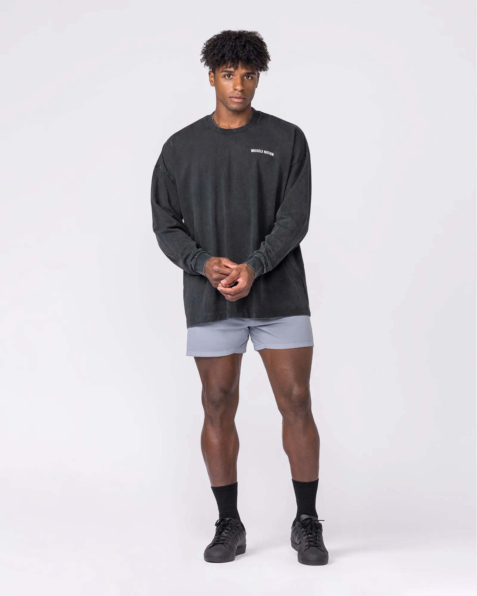 Essential Oversized Long Sleeve Vintage Tee - Washed Black sold by Muscle Nation product image thumbnail 5
