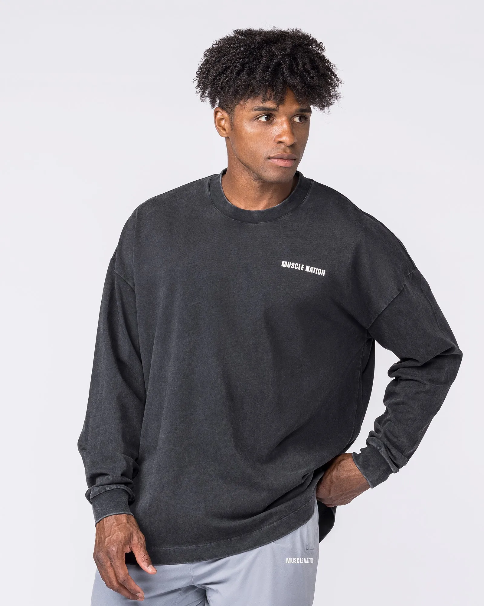 Essential Oversized Long Sleeve Vintage Tee - Washed Black sold by Muscle Nation product image thumbnail 3