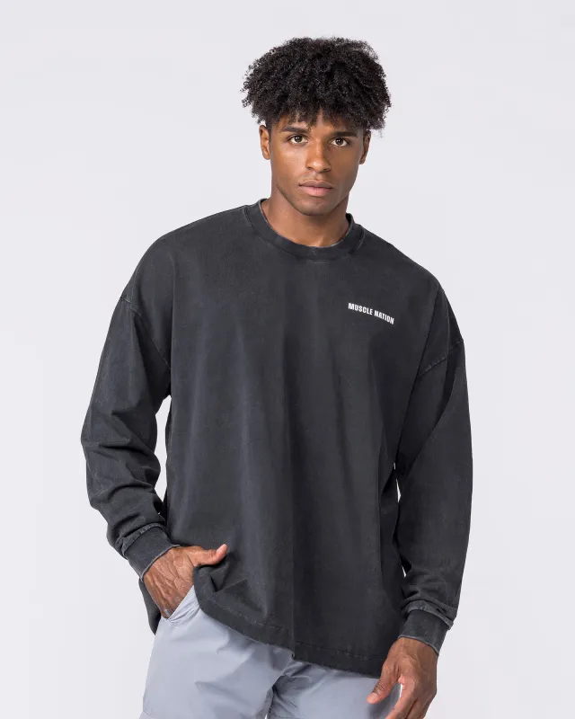 Essential Oversized Long Sleeve Vintage Tee - Washed Black made by Muscle Nation