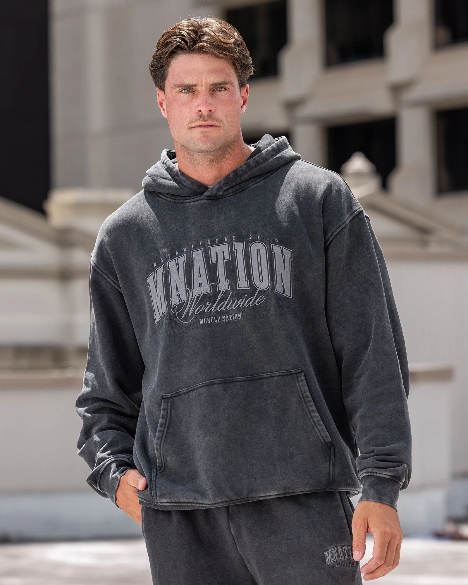 Worldclass Oversized Vintage Hoodie - Washed Black sold by Muscle Nation