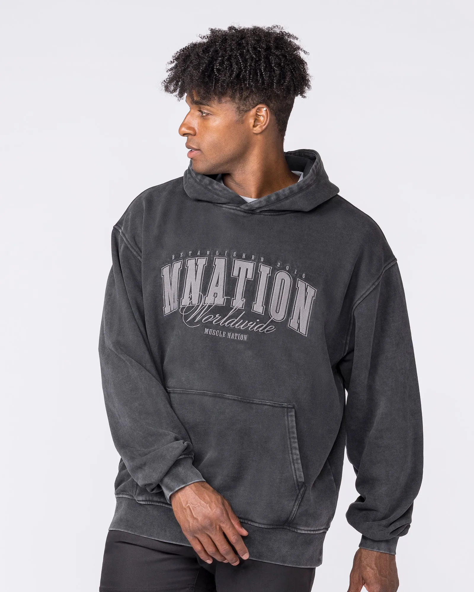 Worldclass Oversized Vintage Hoodie - Washed Black sold by Muscle Nation product image thumbnail 5